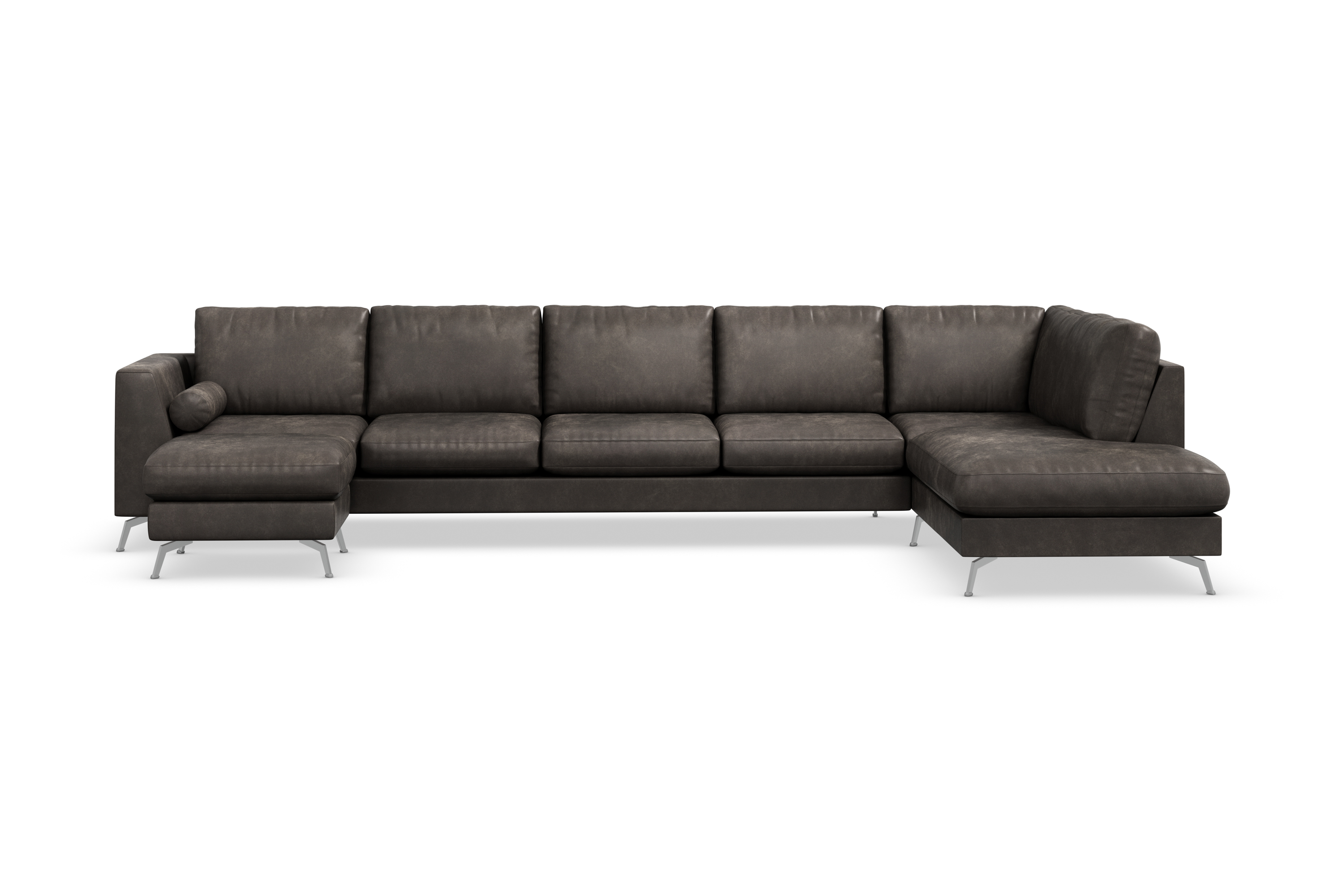 ocean lyx 6-sits högervänd u-formad soffa med divan och schäslong + fotpall i konstläder - mörkgrå