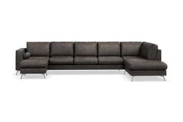 Ocean Lyx 6-sits Högervänd U-formad Soffa med Divan och Schäslong + Fotpall i Konstläder