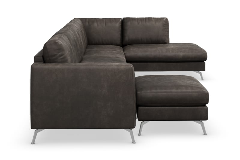 Ocean Lyx 6-sits Högervänd U-formad Soffa med Divan och Schäslong + Fotpall i Konstläder - Mörkgrå - Möbler - Vardagsrum - Soffor - Divansoffa & schäslong
