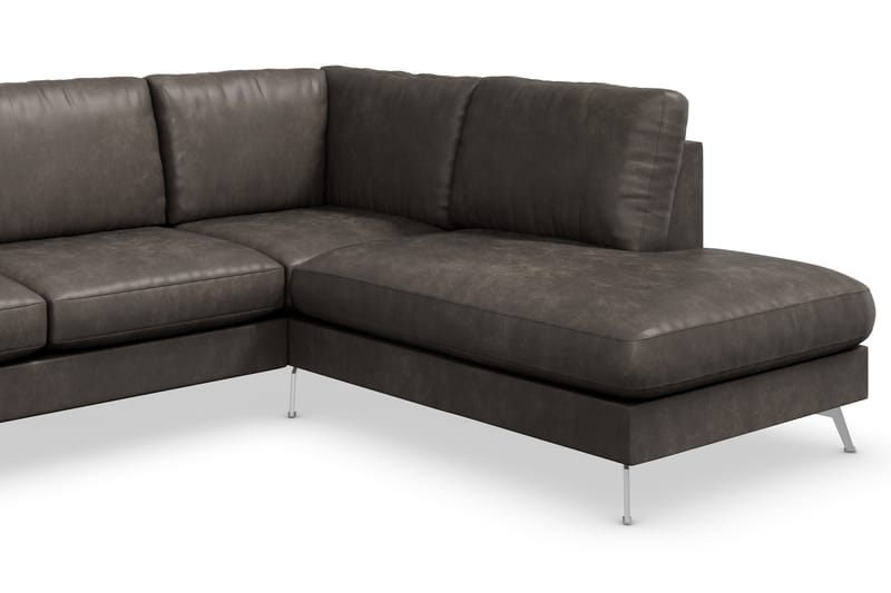 Ocean Lyx 6-sits Högervänd U-formad Soffa med Divan och Schäslong + Fotpall i Konstläder - Mörkgrå - Möbler - Vardagsrum - Soffor - Divansoffa & schäslong