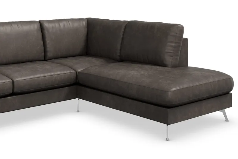 Ocean Lyx 6-sits Högervänd U-formad Soffa med Divan och Schäslong + Fotpall i Konstläder - Mörkgrå - Möbler - Vardagsrum - Soffor - Skinnsoffor