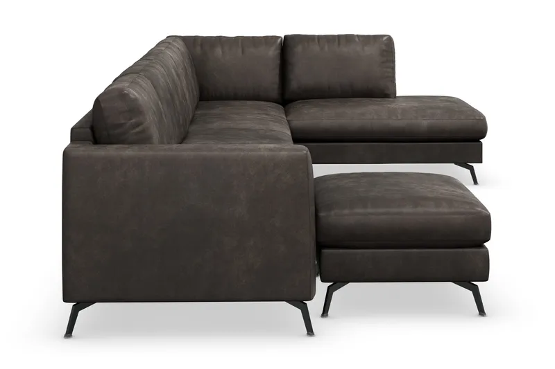 Ocean Lyx 6-sits Högervänd U-formad Soffa med Divan och Schäslong + Fotpall i Konstläder - Mörkgrå - Möbler - Vardagsrum - Soffor - Skinnsoffor