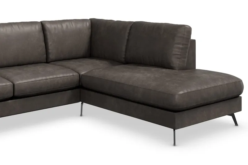 Ocean Lyx 6-sits Högervänd U-formad Soffa med Divan och Schäslong + Fotpall i Konstläder - Mörkgrå - Möbler - Vardagsrum - Soffor - Skinnsoffor