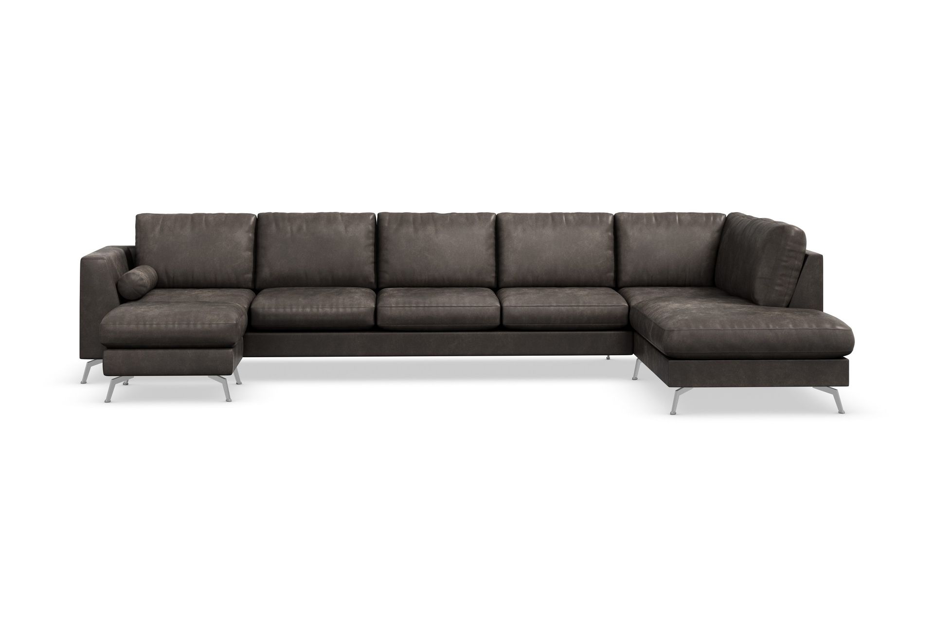 ocean lyx 6-sits högervänd u-formad soffa med divan och schäslong + fotpall i konstläder - mörkgrå