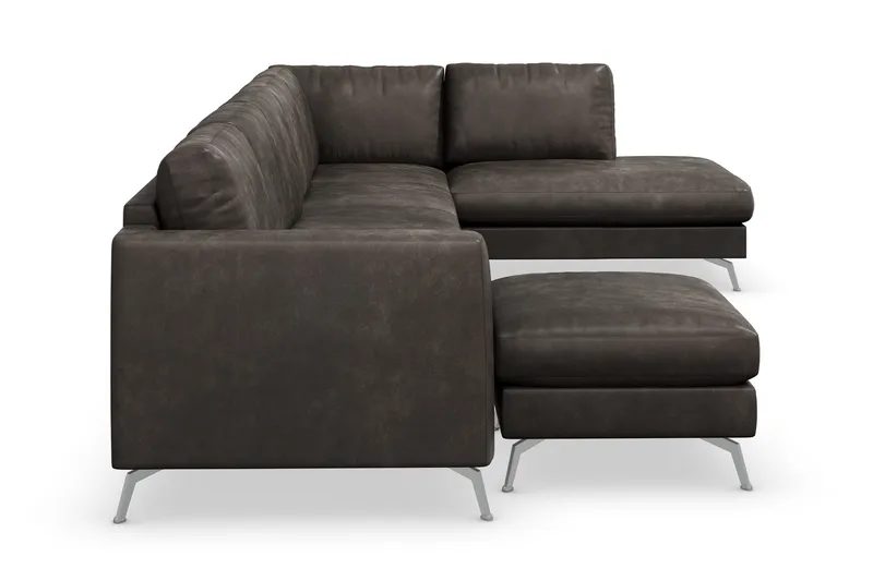 Ocean Lyx 6-sits Högervänd U-formad Soffa med Divan och Schäslong + Fotpall i Konstläder - Mörkgrå - Möbler - Vardagsrum - Soffor - Skinnsoffor