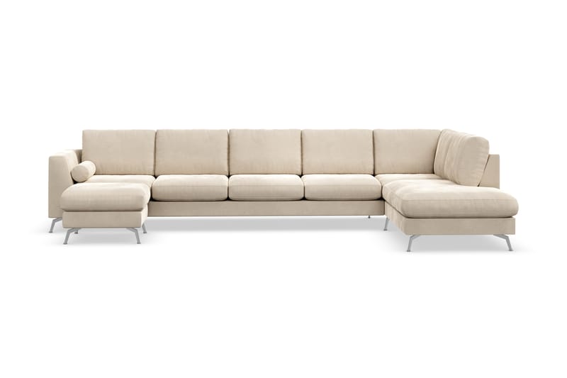 Ocean Lyx 6-sits Högervänd U-formad Soffa med Divan och Schäslong + Fotpall i Sammet - Beige - Möbler - Vardagsrum - Soffor - Divansoffa & schäslong