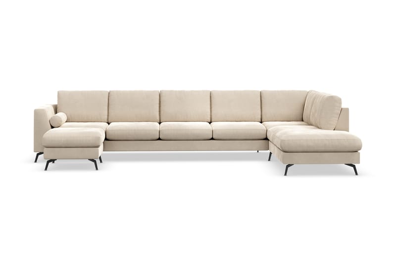 Ocean Lyx 6-sits Högervänd U-formad Soffa med Divan och Schäslong + Fotpall i Sammet - Beige - Möbler - Vardagsrum - Soffor - Divansoffa & schäslong