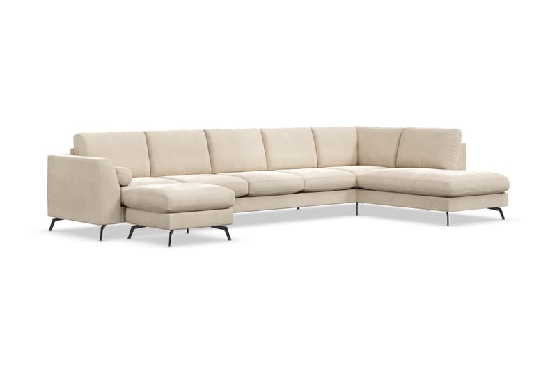 Ocean Lyx 6-sits Högervänd U-formad Soffa med Divan och Schäslong + Fotpall i Sammet - Beige - Möbler - Vardagsrum - Soffor - Divansoffa & schäslong