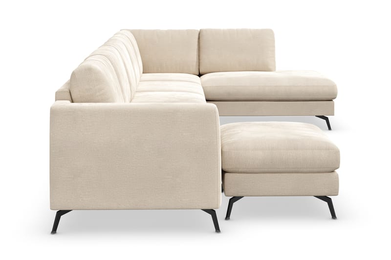 Ocean Lyx 6-sits Högervänd U-formad Soffa med Divan och Schäslong + Fotpall i Sammet - Beige - Möbler - Vardagsrum - Soffor - Divansoffa & schäslong