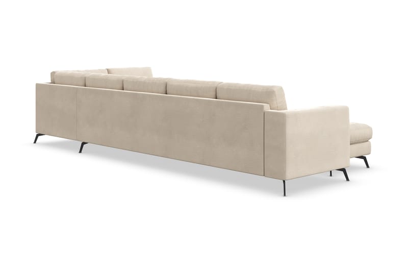 Ocean Lyx 6-sits Högervänd U-formad Soffa med Divan och Schäslong + Fotpall i Sammet - Beige - Möbler - Vardagsrum - Soffor - Divansoffa & schäslong