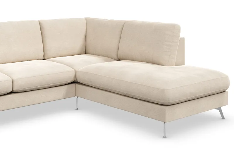 Ocean Lyx 6-sits Högervänd U-formad Soffa med Divan och Schäslong + Fotpall i Sammet - Beige - Möbler - Vardagsrum - Soffor - Sammetssoffor