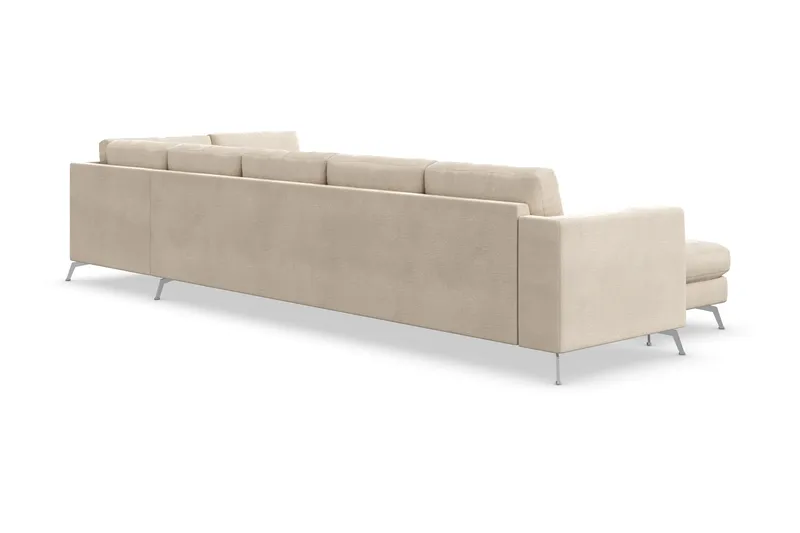 Ocean Lyx 6-sits Högervänd U-formad Soffa med Divan och Schäslong + Fotpall i Sammet - Beige - Möbler - Vardagsrum - Soffor - Sammetssoffor