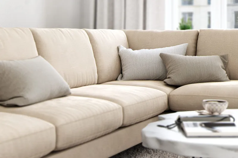 Ocean Lyx 6-sits Högervänd U-formad Soffa med Divan och Schäslong + Fotpall i Sammet - Beige - Möbler - Vardagsrum - Soffor - Sammetssoffor
