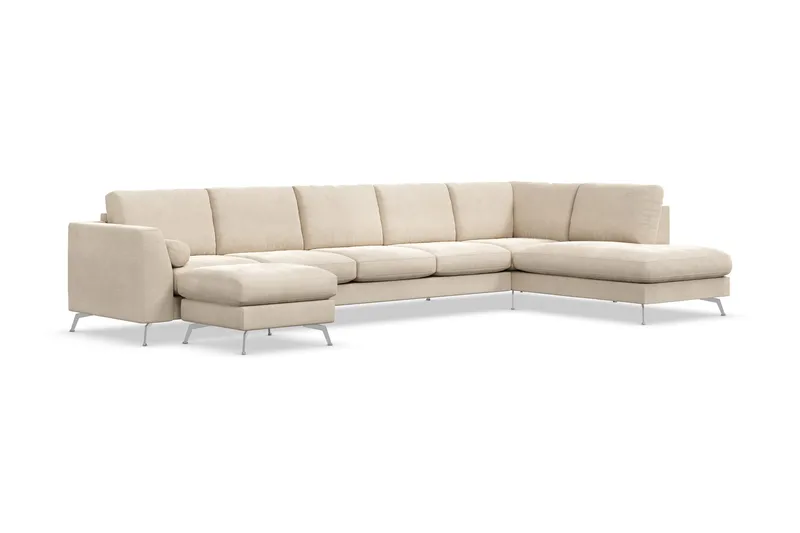 Ocean Lyx 6-sits Högervänd U-formad Soffa med Divan och Schäslong + Fotpall i Sammet - Beige - Möbler - Vardagsrum - Soffor - Sammetssoffor