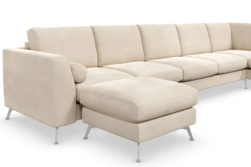 Ocean Lyx 6-sits Högervänd U-formad Soffa med Divan och Schäslong + Fotpall i Sammet - Beige - Möbler - Vardagsrum - Soffor - Sammetssoffor
