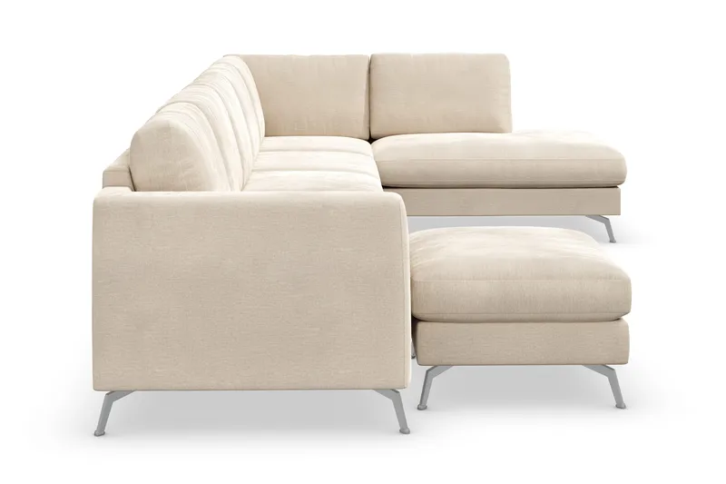 Ocean Lyx 6-sits Högervänd U-formad Soffa med Divan och Schäslong + Fotpall i Sammet - Beige - Möbler - Vardagsrum - Soffor - Sammetssoffor