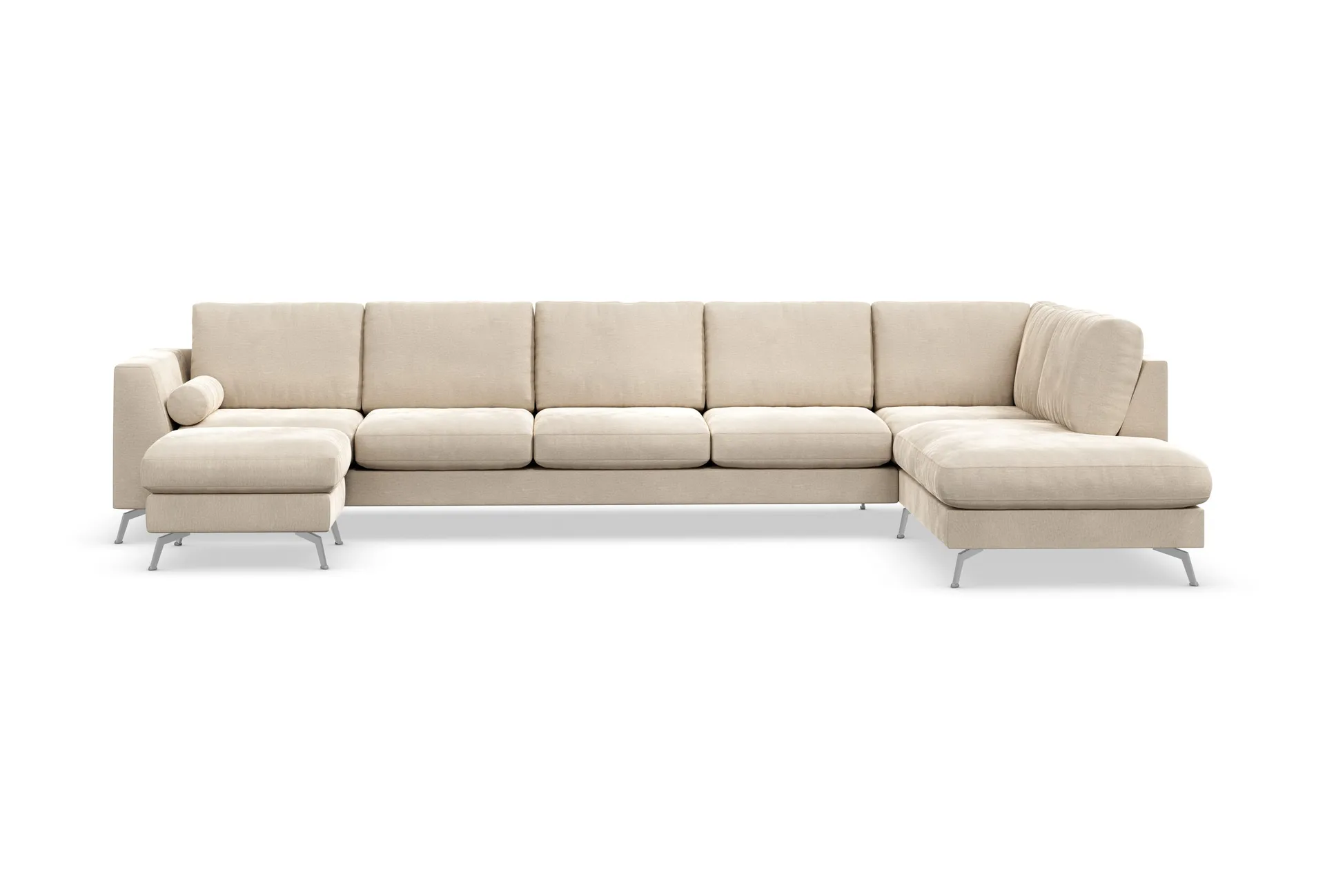 Ocean Lyx 6-sits H&ouml;gerv&auml;nd U-formad Soffa med Divan och Sch&auml;slong + Fotpall i Sammet - Beige