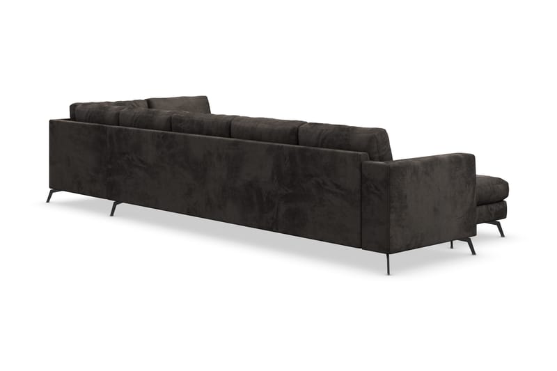 Ocean Lyx 6-sits Högervänd U-formad Soffa med Divan och Schäslong + Fotpall i Sammet - Mörkgrå - Möbler - Vardagsrum - Soffor - Sammetssoffor