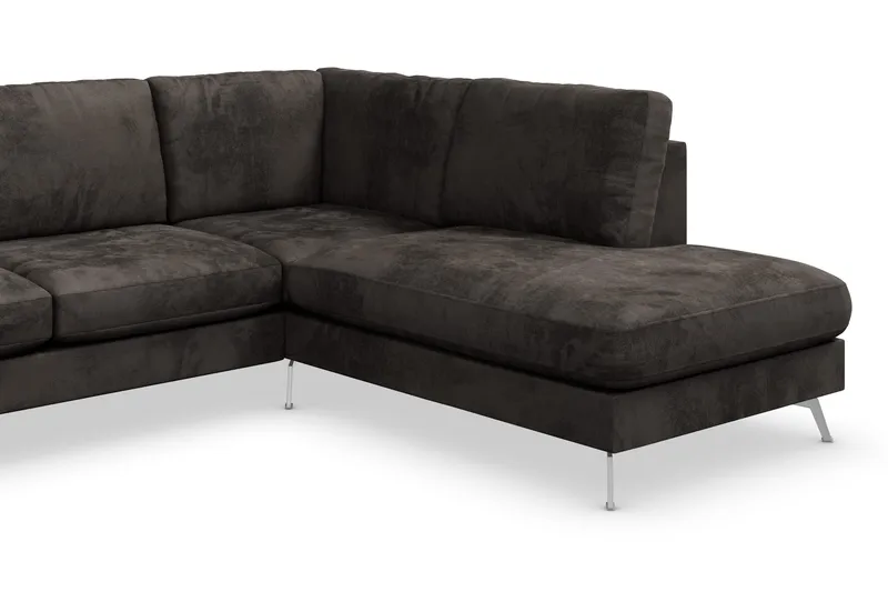 Ocean Lyx 6-sits Högervänd U-formad Soffa med Divan och Schäslong + Fotpall i Sammet - Mörkgrå - Möbler - Vardagsrum - Soffor - Sammetssoffor