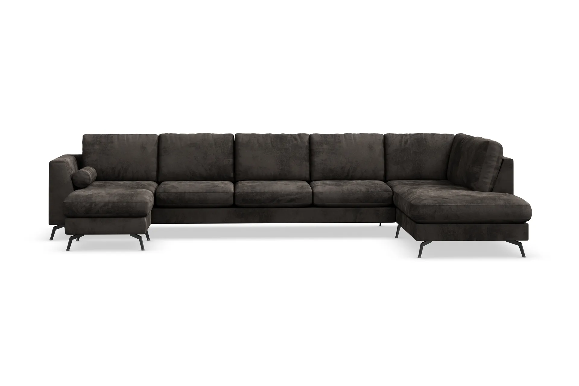 ocean lyx 6-sits högervänd u-formad soffa med divan och schäslong + fotpall i sammet - mörkgrå