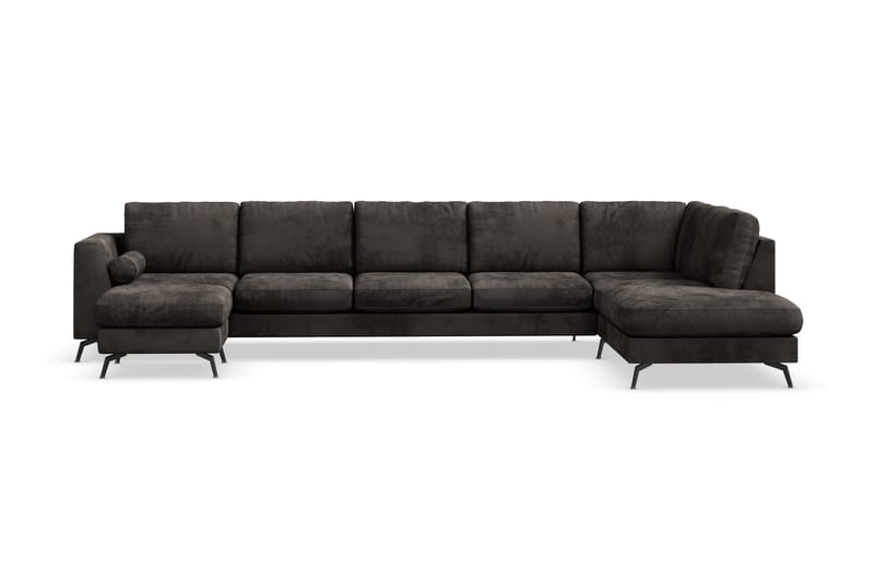 Ocean Lyx 6-sits Högervänd U-formad Soffa med Divan och Schäslong + Fotpall i Sammet - Mörkgrå - Möbler - Vardagsrum - Soffor - Divansoffa & schäslong