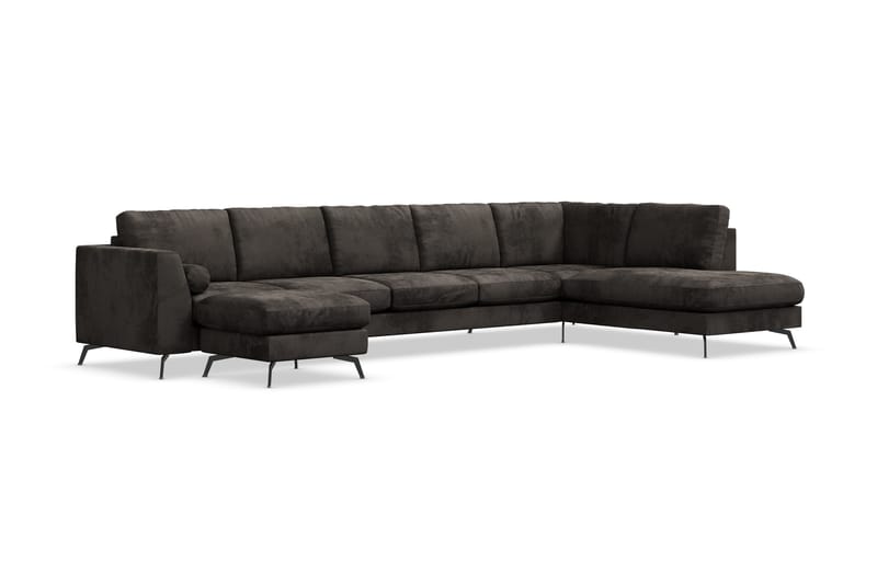Ocean Lyx 6-sits Högervänd U-formad Soffa med Divan och Schäslong + Fotpall i Sammet - Mörkgrå - Möbler - Vardagsrum - Soffor - Divansoffa & schäslong