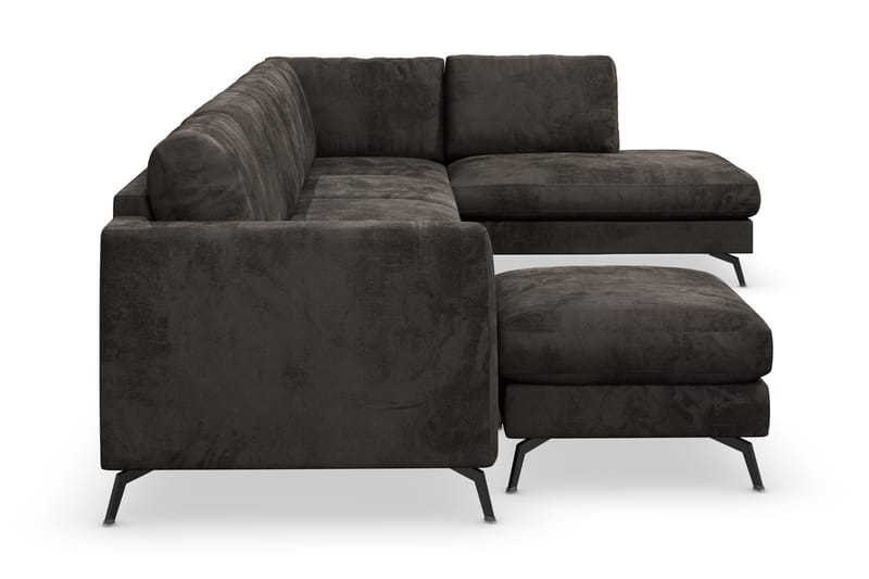 Ocean Lyx 6-sits Högervänd U-formad Soffa med Divan och Schäslong + Fotpall i Sammet - Mörkgrå - Möbler - Vardagsrum - Soffor - Divansoffa & schäslong