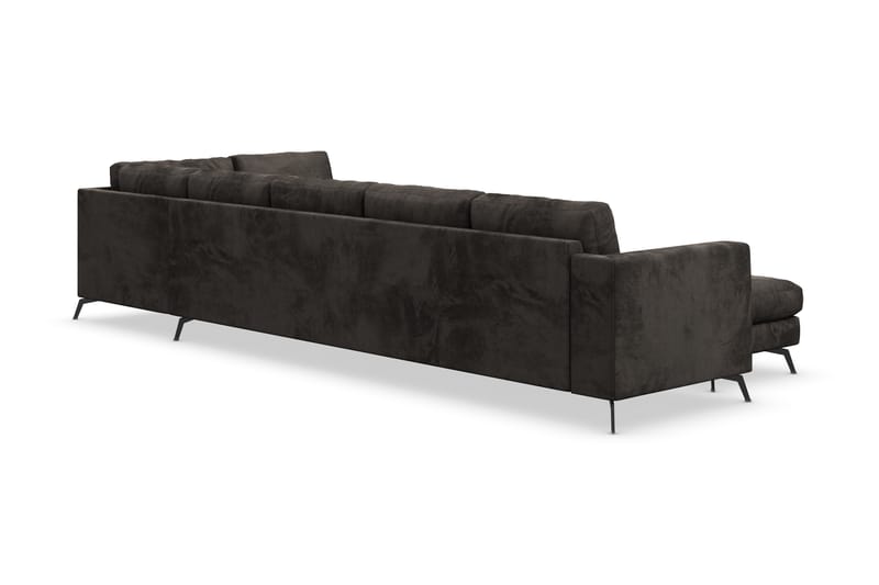 Ocean Lyx 6-sits Högervänd U-formad Soffa med Divan och Schäslong + Fotpall i Sammet - Mörkgrå - Möbler - Vardagsrum - Soffor - Divansoffa & schäslong