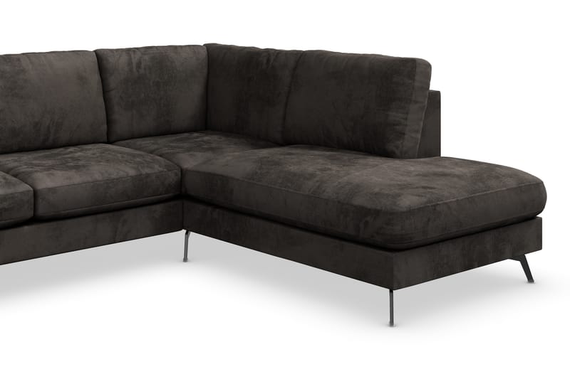 Ocean Lyx 6-sits Högervänd U-formad Soffa med Divan och Schäslong + Fotpall i Sammet - Mörkgrå - Möbler - Vardagsrum - Soffor - Divansoffa & schäslong