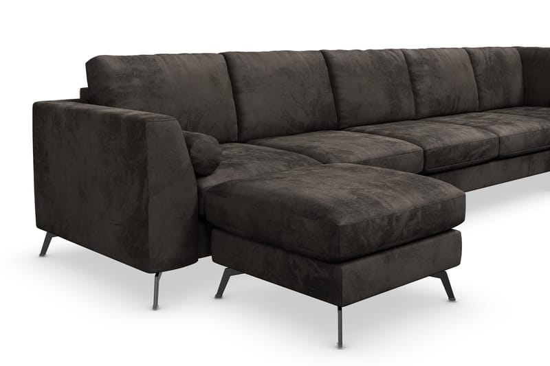 Ocean Lyx 6-sits Högervänd U-formad Soffa med Divan och Schäslong + Fotpall i Sammet - Mörkgrå - Möbler - Vardagsrum - Soffor - Divansoffa & schäslong