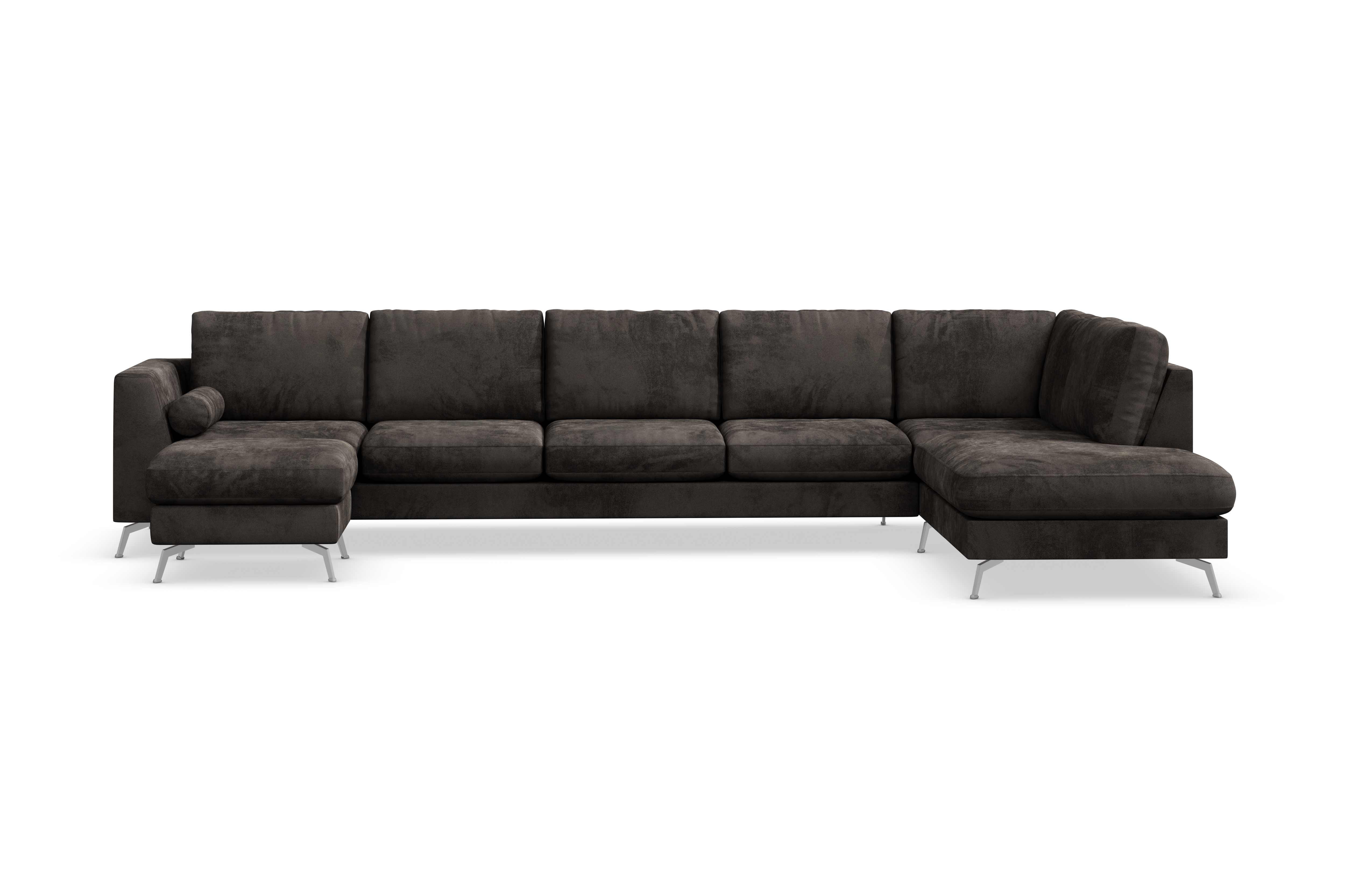 ocean lyx 6-sits högervänd u-formad soffa med divan och schäslong + fotpall i sammet - mörkgrå