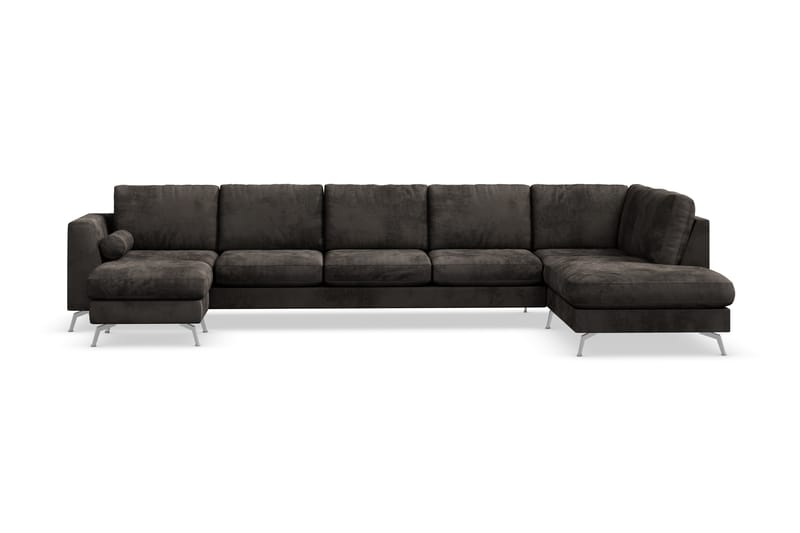 Ocean Lyx 6-sits Högervänd U-formad Soffa med Divan och Schäslong + Fotpall i Sammet - Mörkgrå - Möbler - Vardagsrum - Soffor - Divansoffa & schäslong