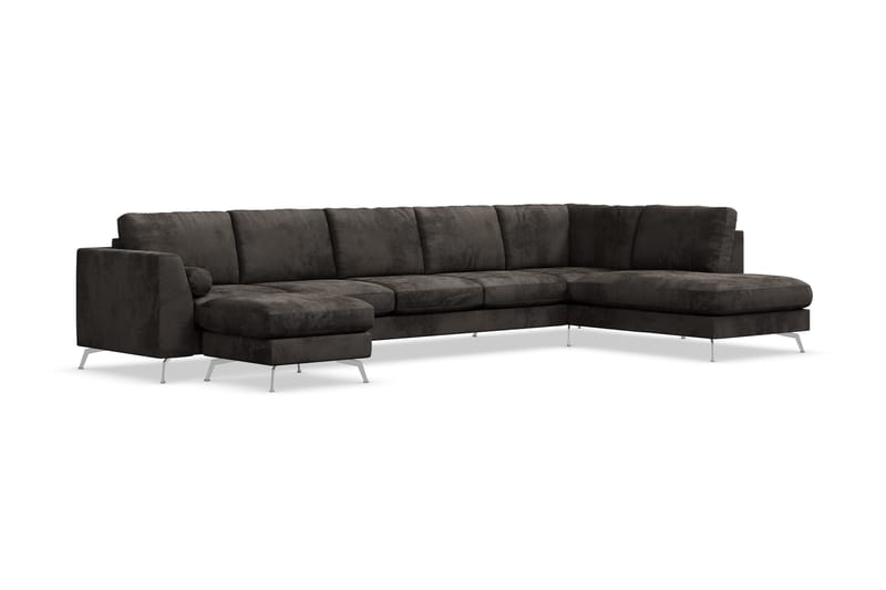 Ocean Lyx 6-sits Högervänd U-formad Soffa med Divan och Schäslong + Fotpall i Sammet - Mörkgrå - Möbler - Vardagsrum - Soffor - Divansoffa & schäslong