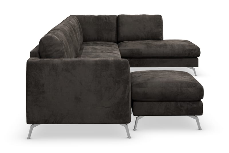 Ocean Lyx 6-sits Högervänd U-formad Soffa med Divan och Schäslong + Fotpall i Sammet - Mörkgrå - Möbler - Vardagsrum - Soffor - Divansoffa & schäslong