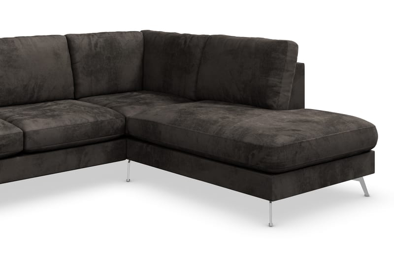 Ocean Lyx 6-sits Högervänd U-formad Soffa med Divan och Schäslong + Fotpall i Sammet - Mörkgrå - Möbler - Vardagsrum - Soffor - Divansoffa & schäslong