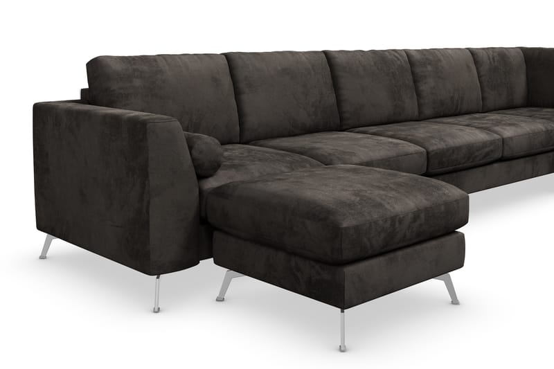 Ocean Lyx 6-sits Högervänd U-formad Soffa med Divan och Schäslong + Fotpall i Sammet - Mörkgrå - Möbler - Vardagsrum - Soffor - Divansoffa & schäslong