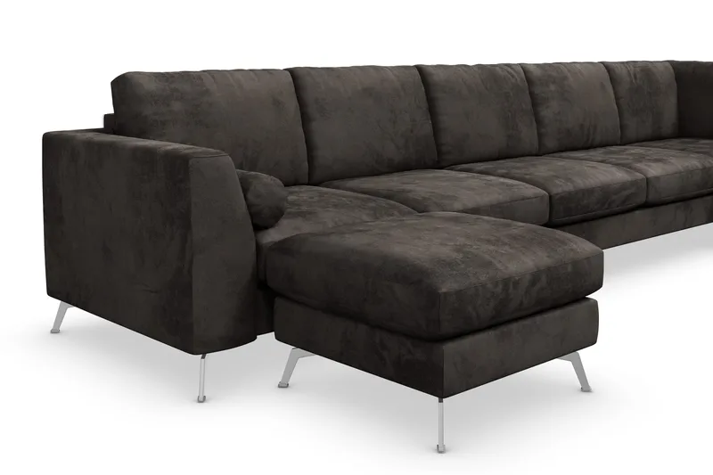 Ocean Lyx 6-sits Högervänd U-formad Soffa med Divan och Schäslong + Fotpall i Sammet - Mörkgrå - Möbler - Vardagsrum - Soffor - Sammetssoffor