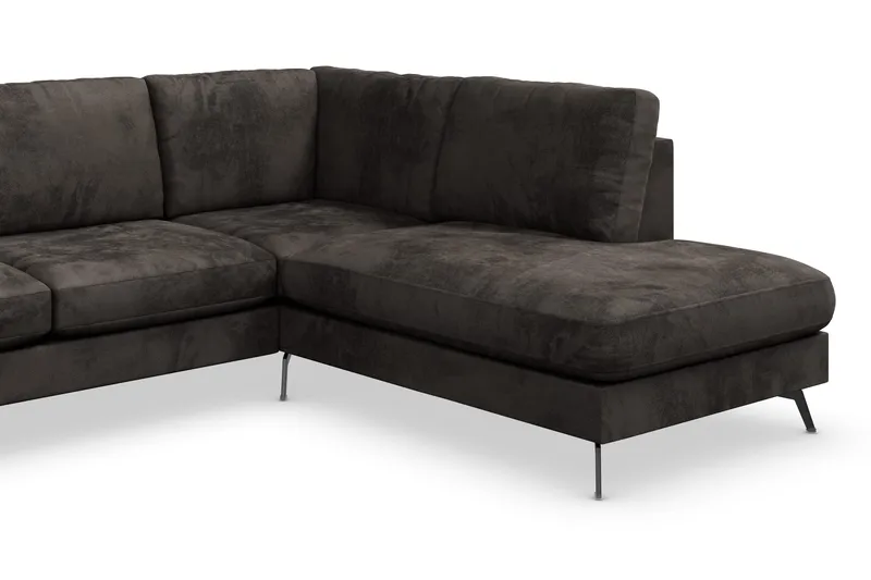 Ocean Lyx 6-sits Högervänd U-formad Soffa med Divan och Schäslong + Fotpall i Sammet - Mörkgrå - Möbler - Vardagsrum - Soffor - Sammetssoffor