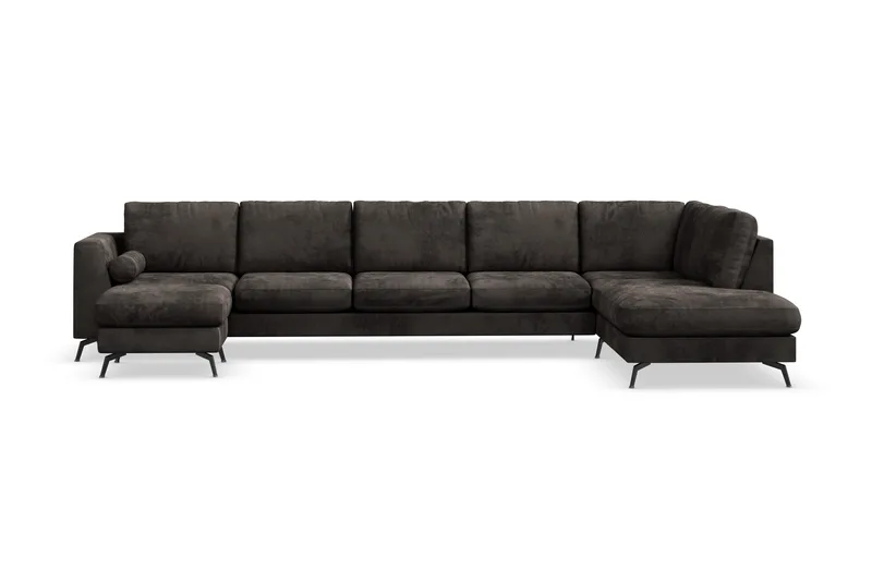 Ocean Lyx 6-sits Högervänd U-formad Soffa med Divan och Schäslong + Fotpall i Sammet, Mörkgrå