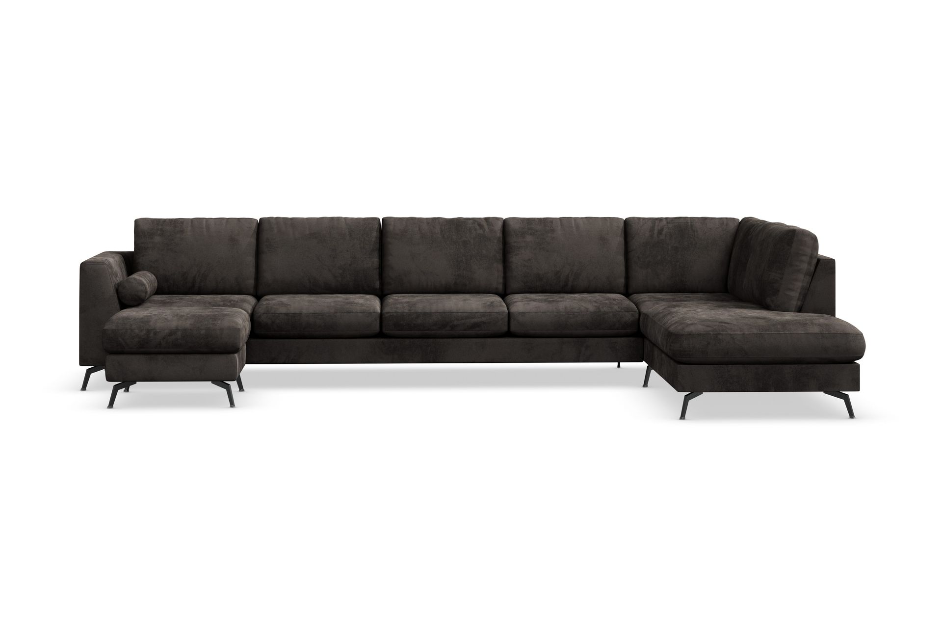 Ocean Lyx 6-sits H&ouml;gerv&auml;nd U-formad Soffa med Divan och Sch&auml;slong + Fotpall i Sammet - M&ouml;rkgr&aring;