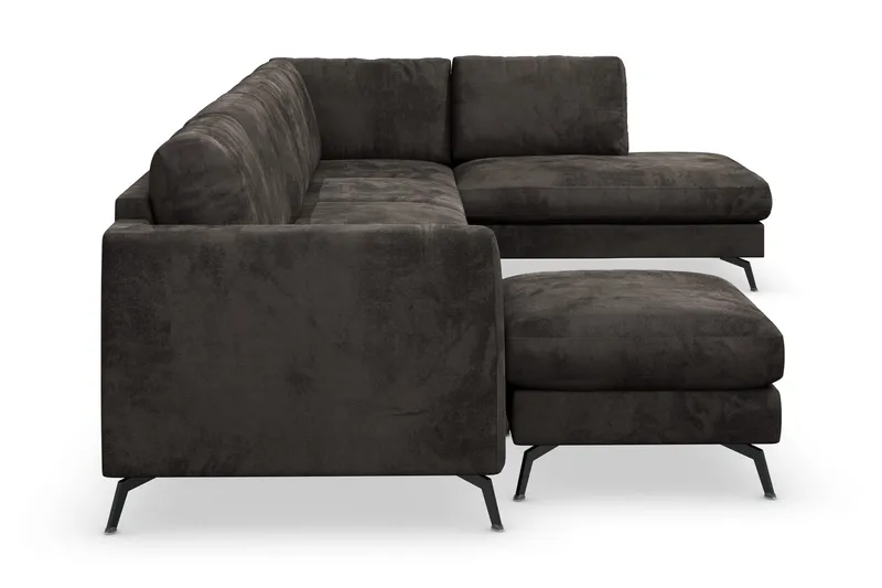 Ocean Lyx 6-sits Högervänd U-formad Soffa med Divan och Schäslong + Fotpall i Sammet - Mörkgrå - Möbler - Vardagsrum - Soffor - Sammetssoffor