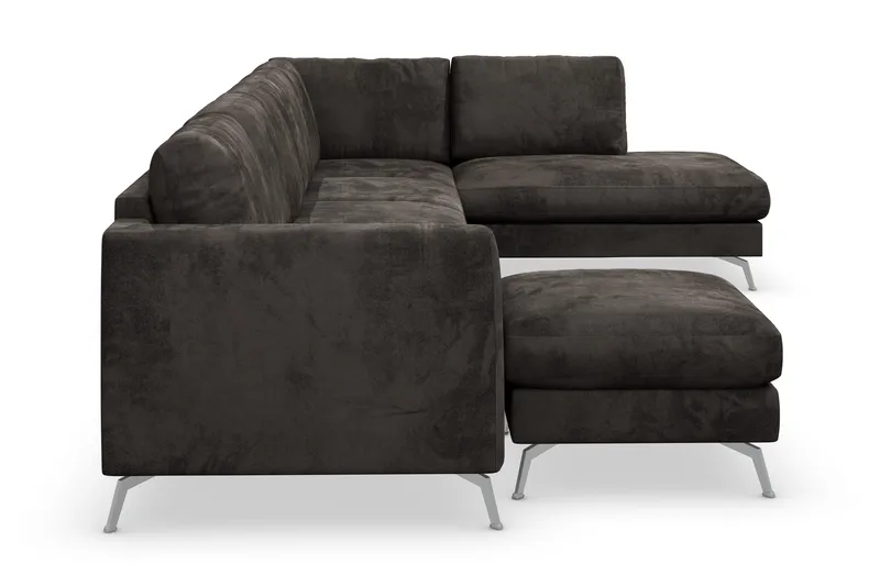 Ocean Lyx 6-sits Högervänd U-formad Soffa med Divan och Schäslong + Fotpall i Sammet - Mörkgrå - Möbler - Vardagsrum - Soffor - Sammetssoffor