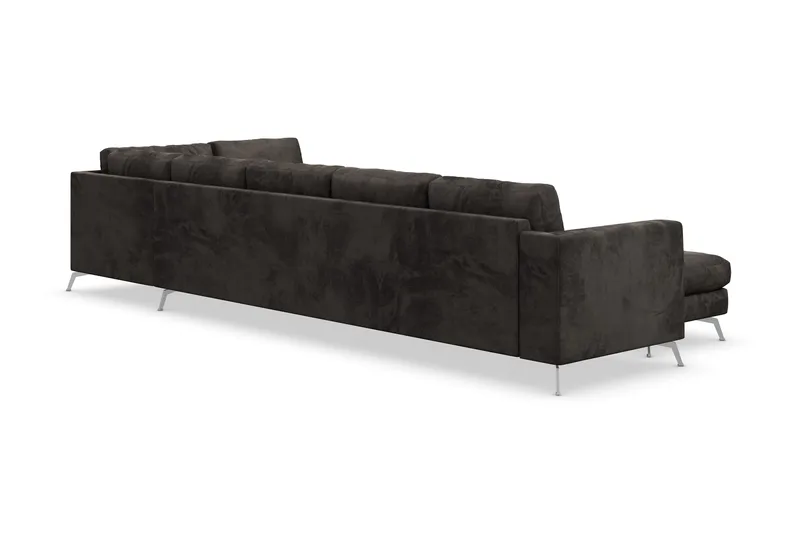 Ocean Lyx 6-sits Högervänd U-formad Soffa med Divan och Schäslong + Fotpall i Sammet - Mörkgrå - Möbler - Vardagsrum - Soffor - Sammetssoffor