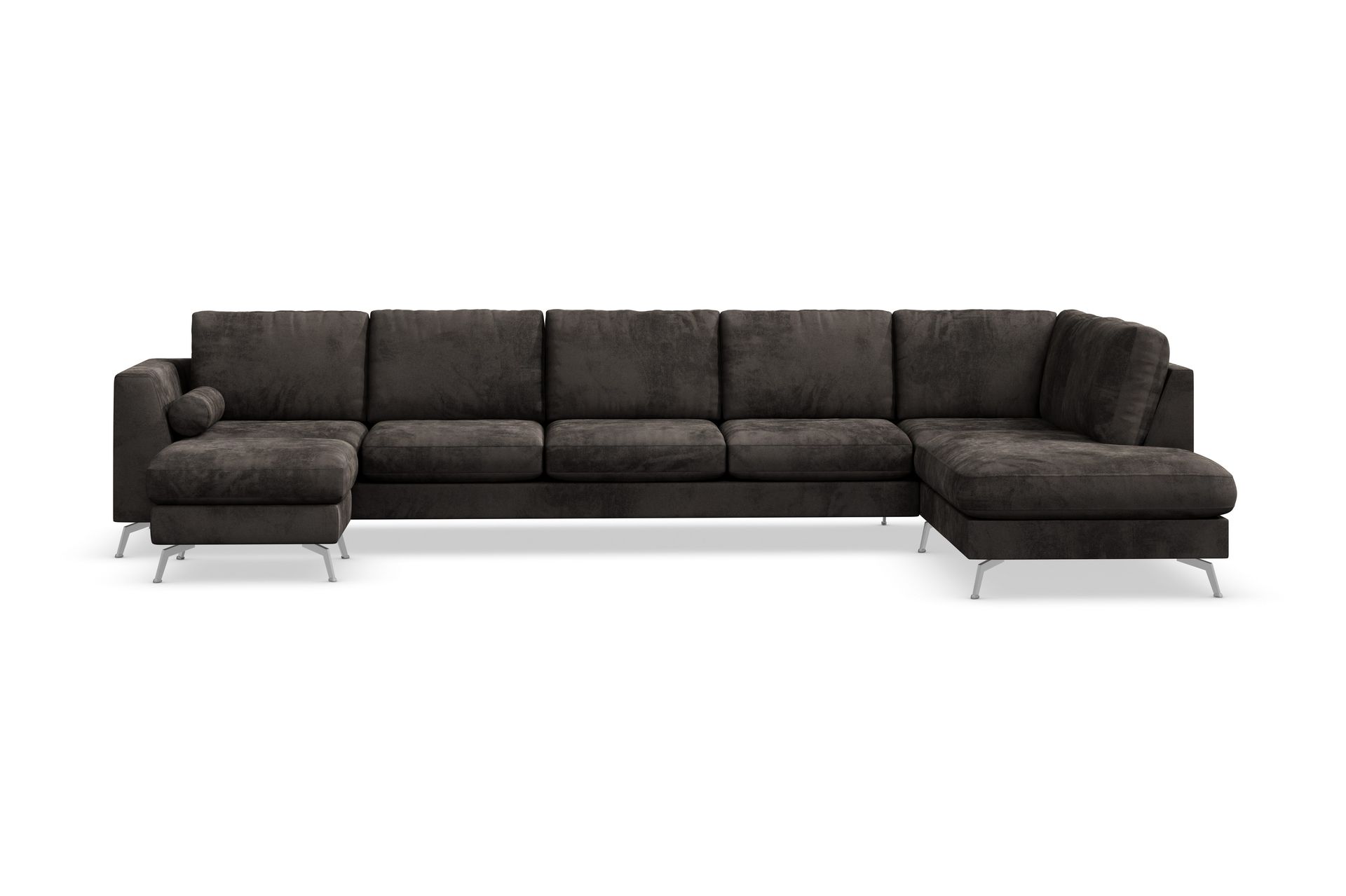 ocean lyx 6-sits högervänd u-formad soffa med divan och schäslong + fotpall i sammet - mörkgrå