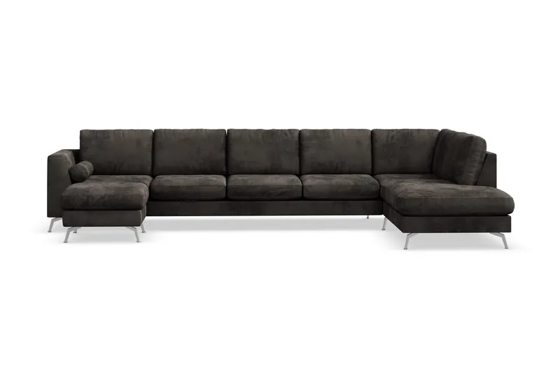 Ocean Lyx 6-sits Högervänd U-formad Soffa med Divan och Schäslong + Fotpall i Sammet - Mörkgrå - Möbler - Vardagsrum - Soffor - Sammetssoffor
