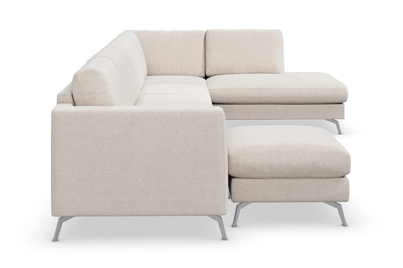 Ocean Lyx 6-sits Högervänd U-formad Soffa med Divan och Schäslong + Fotpall i Tyg - Beige - Möbler - Vardagsrum - Soffor - Divansoffa & schäslong