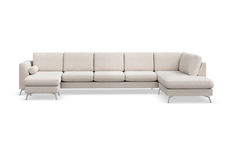 Ocean Lyx 6-sits Högervänd U-formad Soffa med Divan och Schäslong + Fotpall i Tyg - Beige - Möbler - Vardagsrum - Soffor - Divansoffa & schäslong
