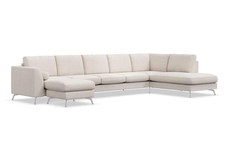 Ocean Lyx 6-sits Högervänd U-formad Soffa med Divan och Schäslong + Fotpall i Tyg - Beige - Möbler - Vardagsrum - Soffor - Divansoffa & schäslong
