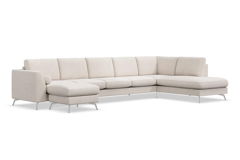 Ocean Lyx 6-sits Högervänd U-formad Soffa med Divan och Schäslong + Fotpall i Tyg - Beige - Möbler - Vardagsrum - Soffor - U-soffor