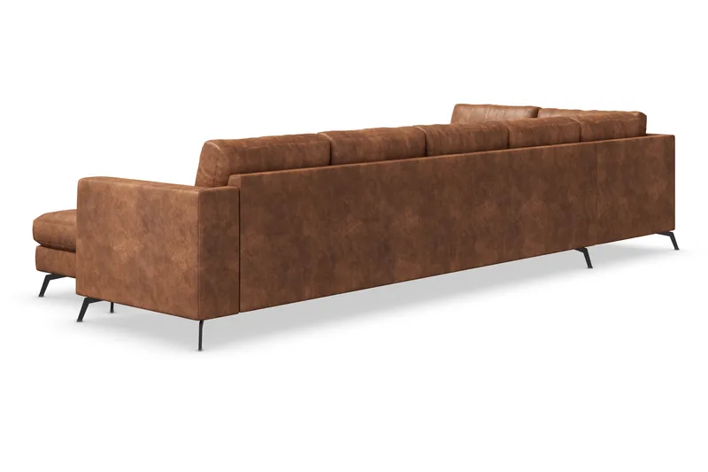 Ocean Lyx 6-sits Vänstervänd U-formad Soffa med Divan och Schäslong + Fotpall i Konstläder - Brun - Möbler - Vardagsrum - Soffor - Divansoffa & schäslong